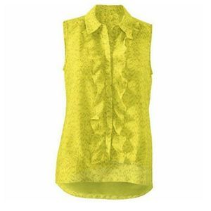 CAbi Reign Sleeveless Ruffle Front Blouse Chartreuse Lime Yellow Green 3071 EUC